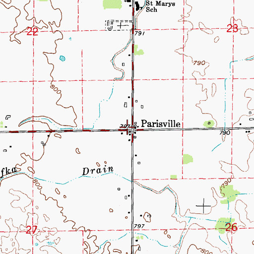 Topographic Map of Parisville, MI