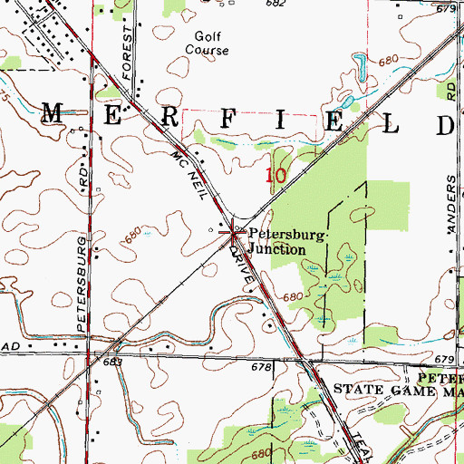 Topographic Map of Petersburg Junction, MI