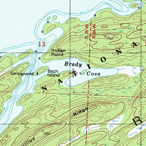 Topographic Map of Brady Cove, MI