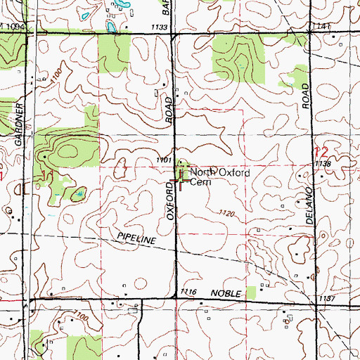 Topographic Map of North Oxford Cemetery, MI