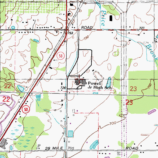Topographic Map of Powell Junior High School, MI