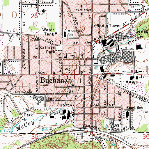 Topographic Map of Buchanan, MI