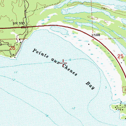 Topographic Map of Pointe aux Chenes Bay, MI