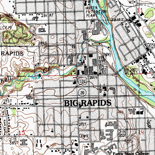 Topographic Map of Big Rapids, MI