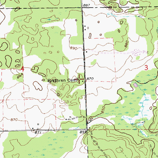 Topographic Map of Brethren Cemetery, MI