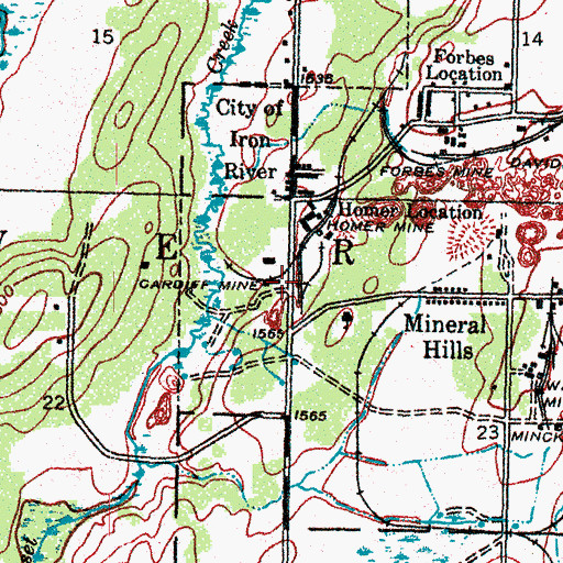 Topographic Map of Cardiff Mine, MI