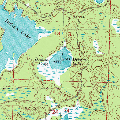 Topographic Map of Dream Lake, MI