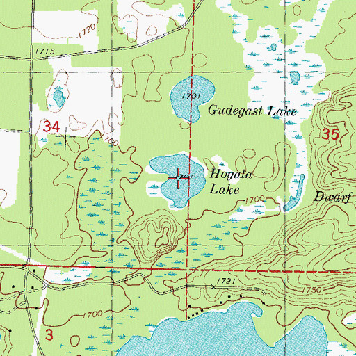 Topographic Map of Hogala Lake, MI