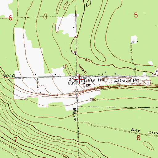 Topographic Map of Italian Hill Cemetery, MI
