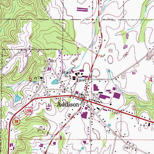 Topographic Map of Addison High School, AL
