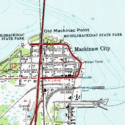 Topographic Map of Mackinaw City, MI