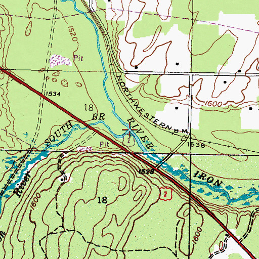 Topographic Map of South Branch Iron River, MI