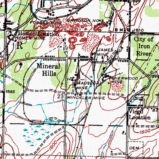 Topographic Map of Wauseca Mine, MI