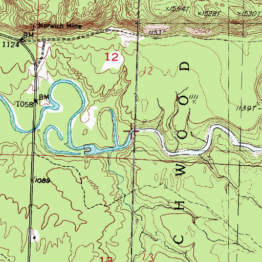 Topographic Map of Woodpecker Creek, MI