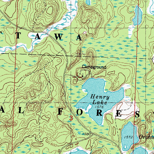Topographic Map of Henry Lake Campground, MI