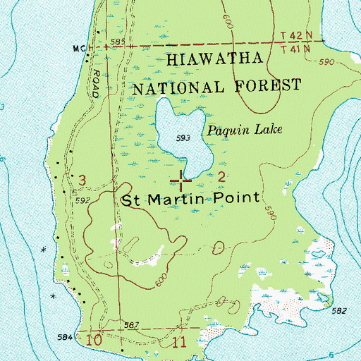 Topographic Map of Saint Martin Point, MI