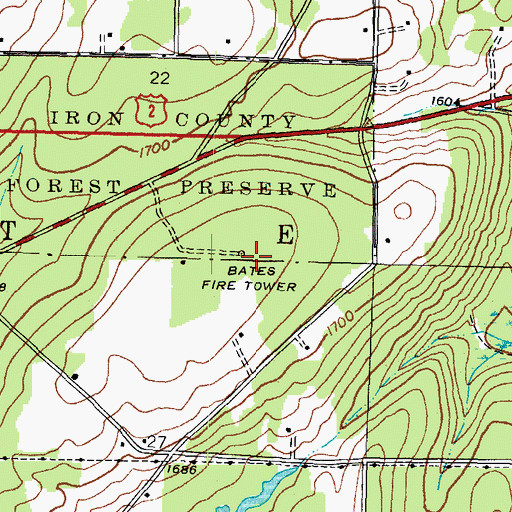 Topographic Map of Bates Fire Tower, MI
