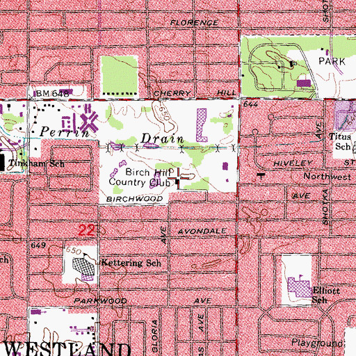 Topographic Map of Westland Municipal Golf Course, MI