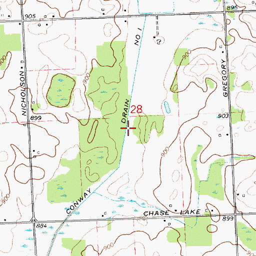 Topographic Map of Conway Drain Number 1, MI