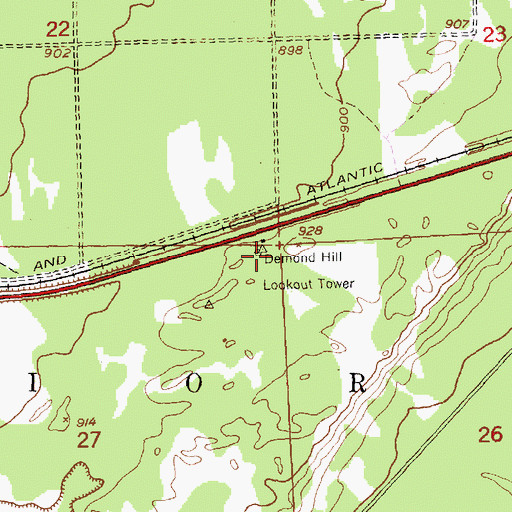 Topographic Map of Demond Hill Lookout Tower, MI