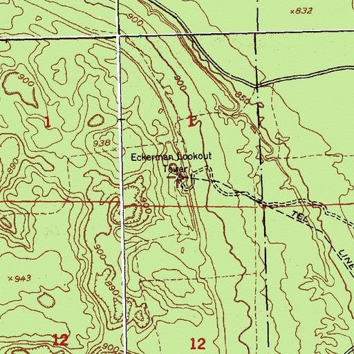 Topographic Map of Eckerman Lookout Tower, MI