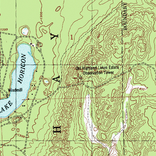 Topographic Map of Old Highland Lakes Estate Observation Tower, MI