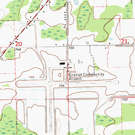 Topographic Map of Gratiot Community Airport, MI