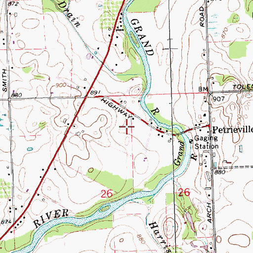 Topographic Map of Rapids Airway Airport, MI