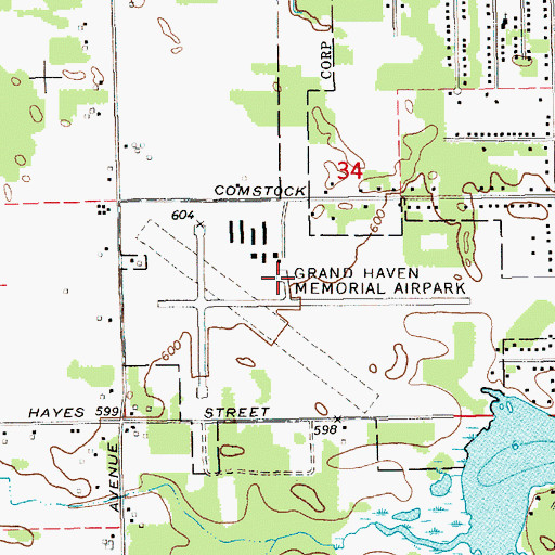 Topographic Map of Grand Haven Memorial Airpark, MI