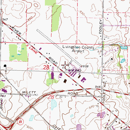 Topographic Map of Livingston County Spencer J Hardy Airport, MI