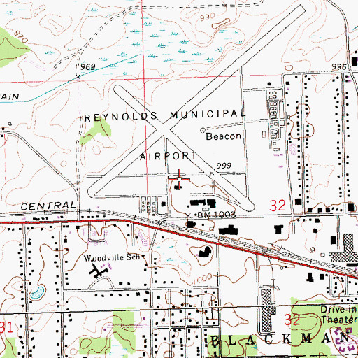 Topographic Map of Jackson County Airport-Reynolds Field, MI
