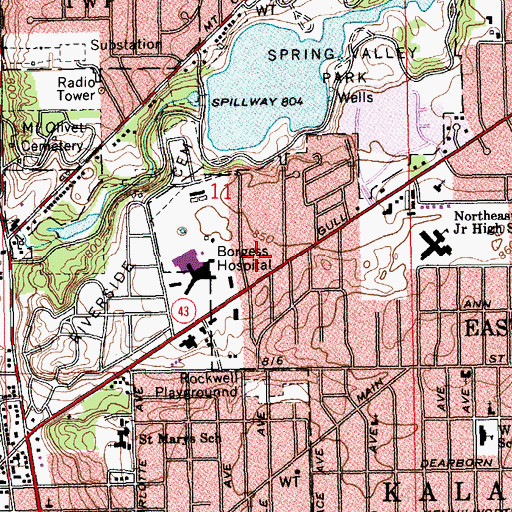 Topographic Map of Borgess Medical Center Heliport, MI