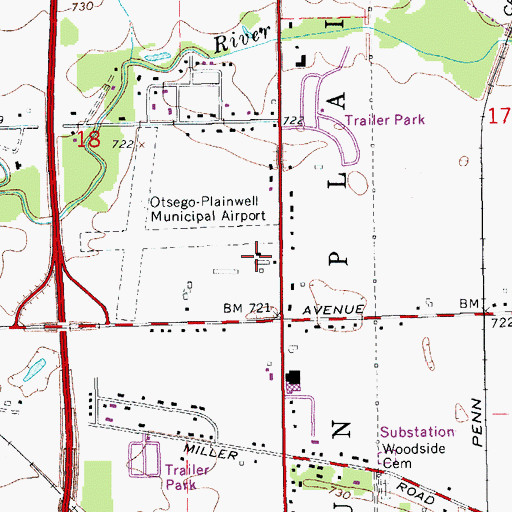 Topographic Map of Plainwell Municipal Airport, MI