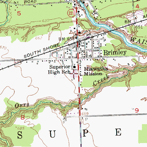 Topographic Map of Brimley Middle / High School, MI