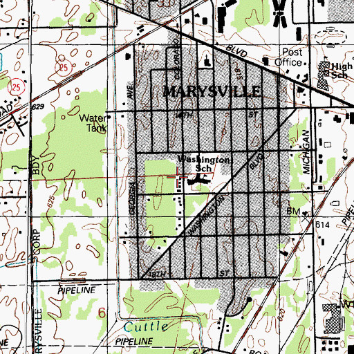 Topographic Map of Washington School, MI