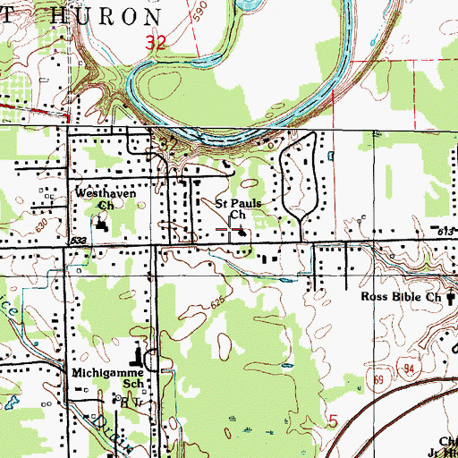 Topographic Map of Saint Pauls Church, MI