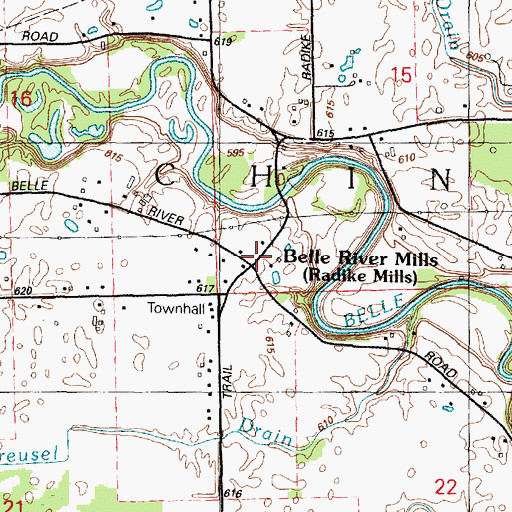 Topographic Map of Belle River Mills, MI
