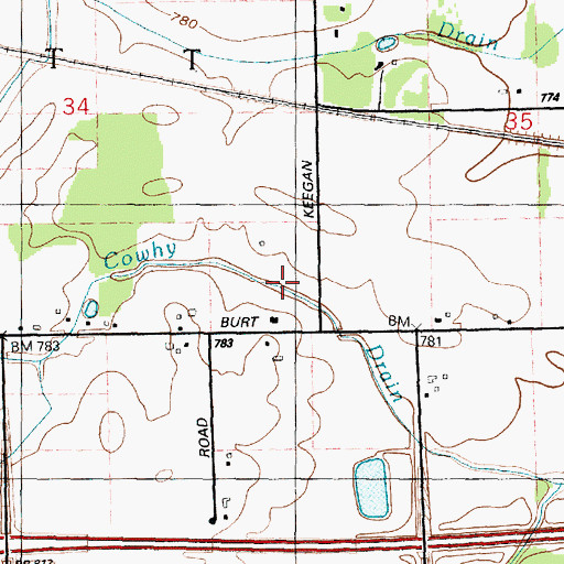 Topographic Map of Cowhy Drain, MI