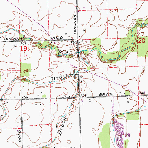Topographic Map of Emmett Drain, MI