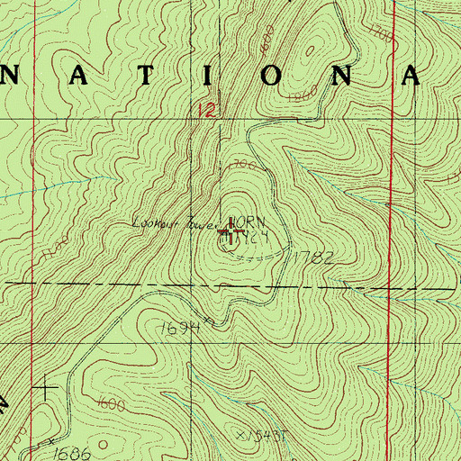 Topographic Map of Horn Mountain Lookout Tower, AL