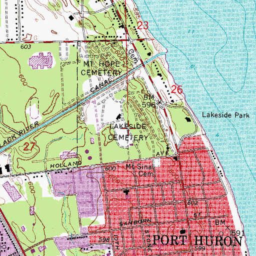 Topographic Map of Lakeside Cemetery, MI