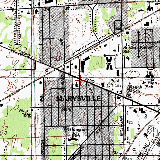 Topographic Map of Marysville, MI