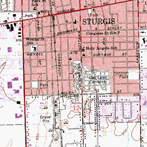 Topographic Map of Oak Lawn Park, MI