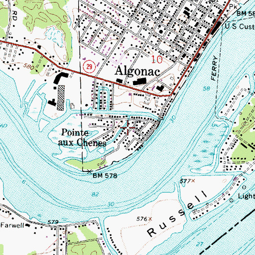 Topographic Map of Pointe aux Chenes, MI
