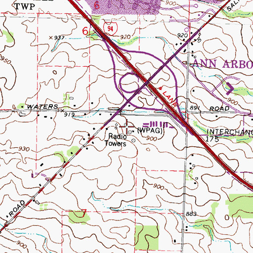 Topographic Map of WPZA-AM (Ann Arbor), MI