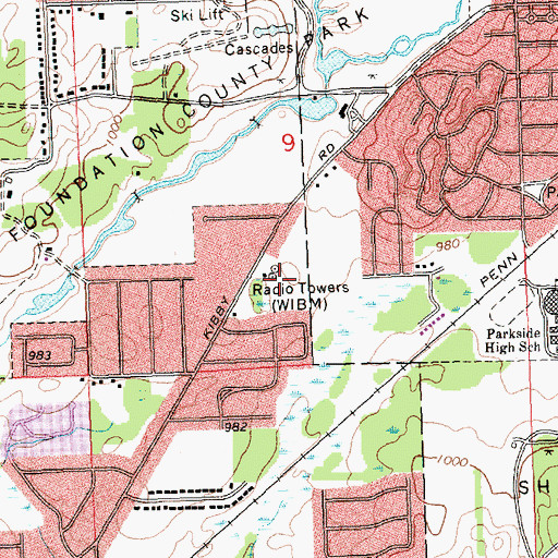 Topographic Map of WIBM-AM (Jackson), MI