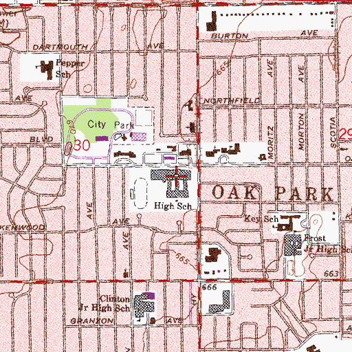 Topographic Map of WOPR-FM (Oak Park), MI