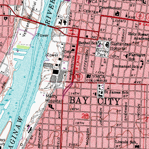 Topographic Map of City of Bay City, MI