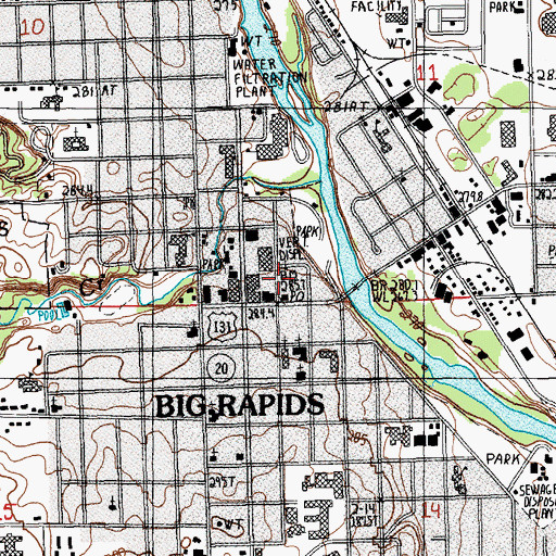 Topographic Map of City of Big Rapids, MI