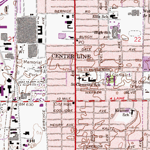 Topographic Map of City of Center Line, MI